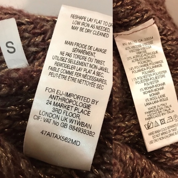 Moth Anthropologie Sweater Sparkly Metallic Thread Brown Gold Small - Picture 7 of 8
